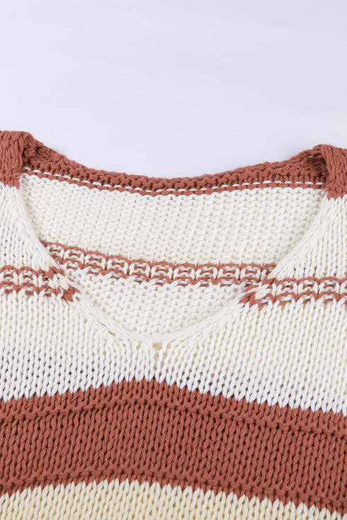 V-Neck Knitted Lantern Sleeve Pullover Sweater